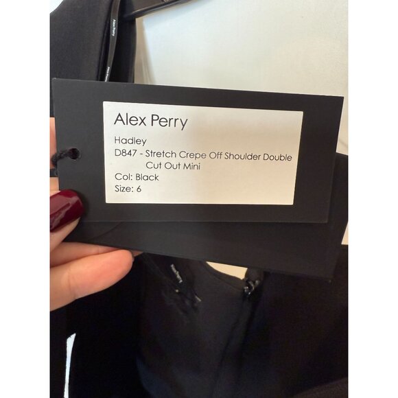 Alex Perry Hadley Black Off-Shoulder Cutout Mini Dress NWT - Size 6 - Picture 8 of 12